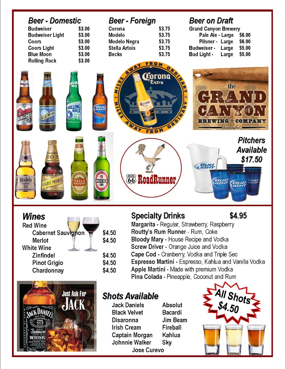 Have a Cold Beer on Route 66 | Stop by and have a cold beer or mixed drink at Route 66 Road Runner in Seligman Arizona.  Also enjoy a mixed drink on our outside patio or our indoor pub.